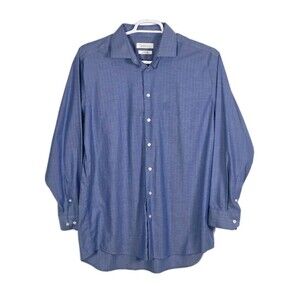 Collections By Michael Strahan Men's 17 34/35 Blue Long Sleeve Button Up Shirt